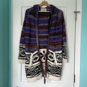 Multicolor Hooded Sweater with Ethnic Pattern
